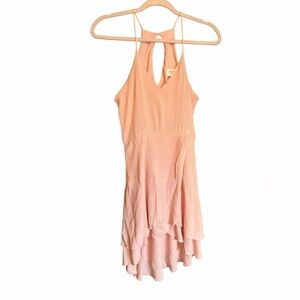 Everly Peach Sleeveless Layered Dress-Size Medium-Spaghetti Straps-Keyhole Back